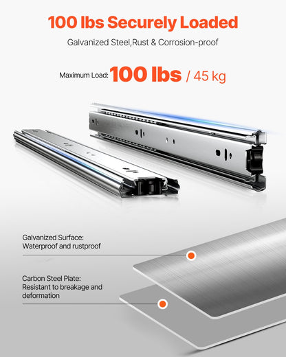 Drawer Slides, 20 inch, 10 Pairs Full Extension Ball Bearing Cabinet Rails, 100 LB Load Capacity Heavy Duty Side Mount Dresser Drawer Slides, Drawer Track Runners for Kitchen DIY Replacement