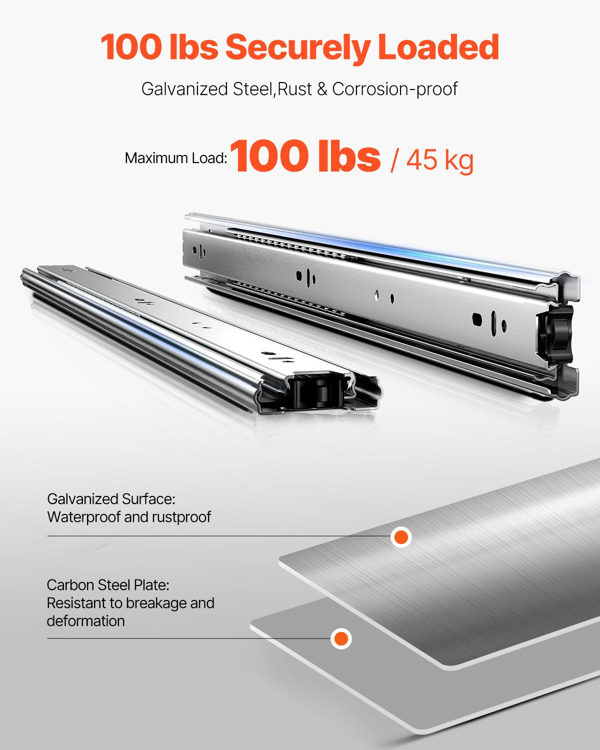 Lådskenor, 22 tum, 10 par fullutdragbara kullagerskenor för skåp, 100 LB lastkapacitet kraftiga sidomonterade byråskenor, lådskena för kök gör-det-själv-byte