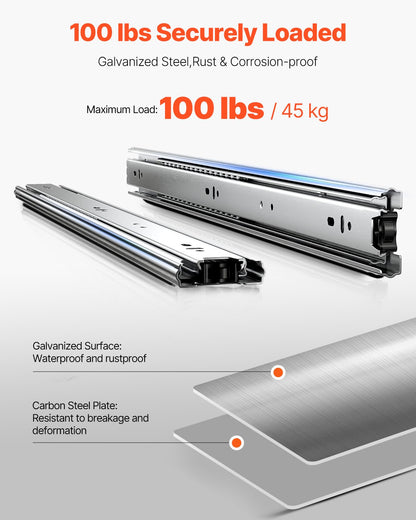 Lådskenor, 22 tum, 10 par fullutdragbara kullagerskenor för skåp, 100 LB lastkapacitet kraftiga sidomonterade byråskenor, lådskena för kök gör-det-själv-byte