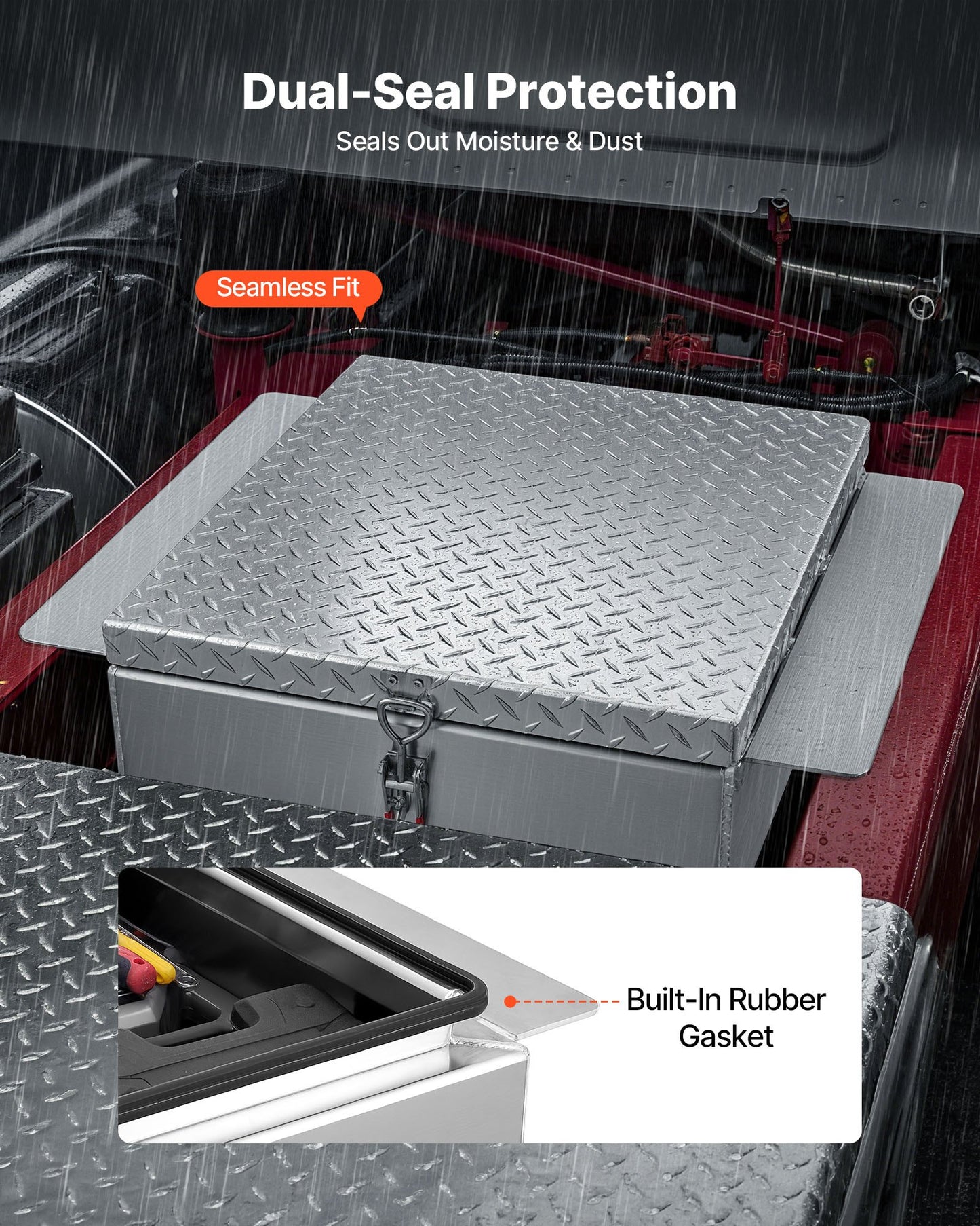 Truck Bed Tool Box, Heavy Duty Aluminum Tool Box with Diamond Plate, Storage Toolbox Chest Organizer Supports up to 100 kg, Ideal for Pickup, Truck Bed, RV, Trailer, 770 x 610 x 230 mm, Silver