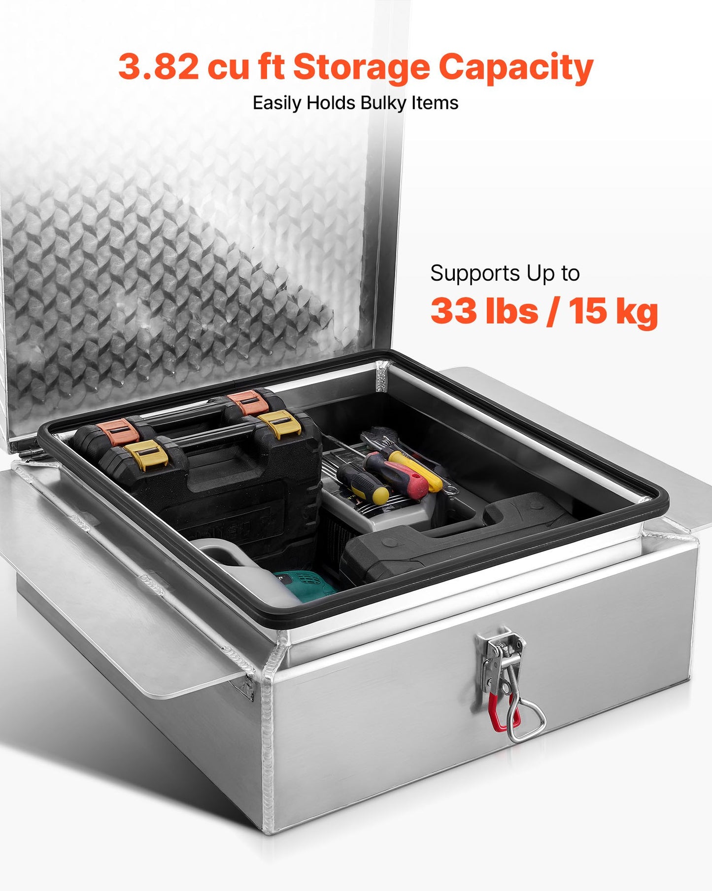 Truck Bed Tool Box, Heavy Duty Aluminum Tool Box with Diamond Plate, Storage Toolbox Chest Organizer Supports up to 100 kg, Ideal for Pickup, Truck Bed, RV, Trailer, 770 x 610 x 230 mm, Silver