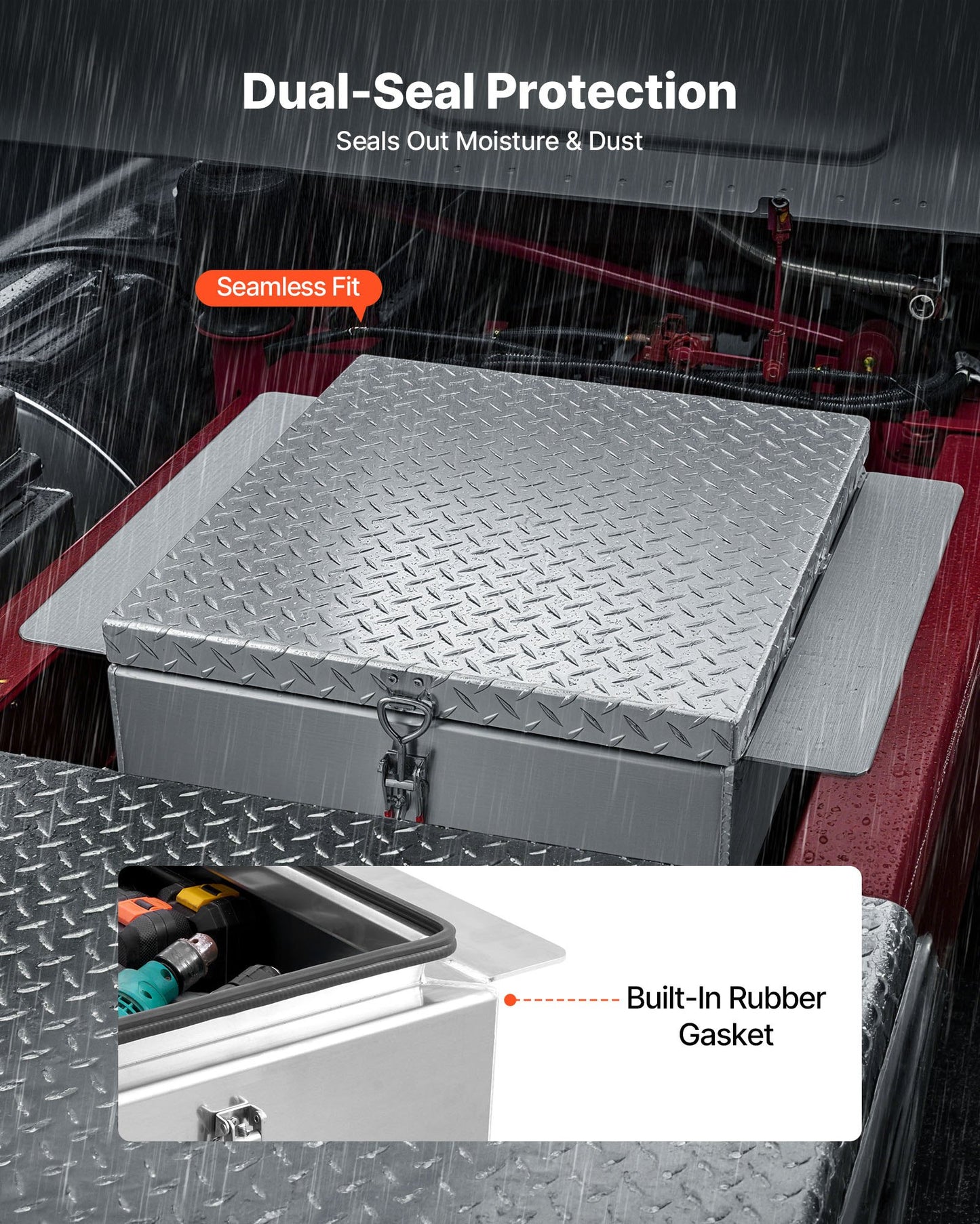 Truck Bed Tool Box, Heavy Duty Aluminum Tool Box with Diamond Plate, Storage Toolbox Chest Organizer Supports up to 100 kg, Ideal for Pickup, Truck Bed, RV, Trailer, 770 x 610 x 310 mm, Silver