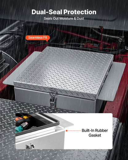 Truck Bed Tool Box, Heavy Duty Aluminum Tool Box with Diamond Plate, Storage Toolbox Chest Organizer Supports up to 100 kg, Ideal for Pickup, Truck Bed, RV, Trailer, 770 x 610 x 310 mm, Silver