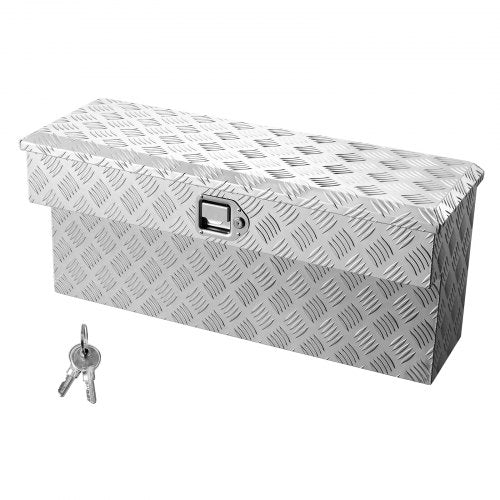 Truck Bed Tool Box, Heavy Duty Aluminum Tool Box with Tread Patterns, Storage Toolbox Chest Organizer with Lock and Key, Ideal for Pickup, Truck Bed, RV, Trailer, 864 x 305 x 390 mm, Silver