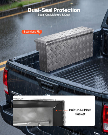 Truck Bed Tool Box, Heavy Duty Aluminum Tool Box with Tread Patterns, Storage Toolbox Chest Organizer with Lock and Key, Ideal for Pickup, Truck Bed, RV, Trailer, 864 x 305 x 390 mm, Silver