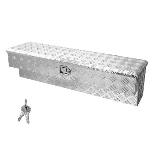Truck Bed Tool Box, Heavy Duty Aluminum Tool Box with Tread Patterns, Storage Toolbox Chest Organizer with Lock and Key, Ideal for Pickup, Truck Bed, RV, Trailer, 1219 x 340 x 330 mm, Silver