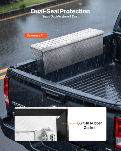 Truck Bed Tool Box, Heavy Duty Aluminum Tool Box with Tread Patterns, Storage Toolbox Chest Organizer with Lock and Key, Ideal for Pickup, Truck Bed, RV, Trailer, 1219 x 340 x 330 mm, Silver