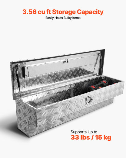 Truck Bed Tool Box, Heavy Duty Aluminum Tool Box with Tread Patterns, Storage Toolbox Chest Organizer with Lock and Key, Ideal for Pickup, Truck Bed, RV, Trailer, 1219 x 340 x 330 mm, Silver