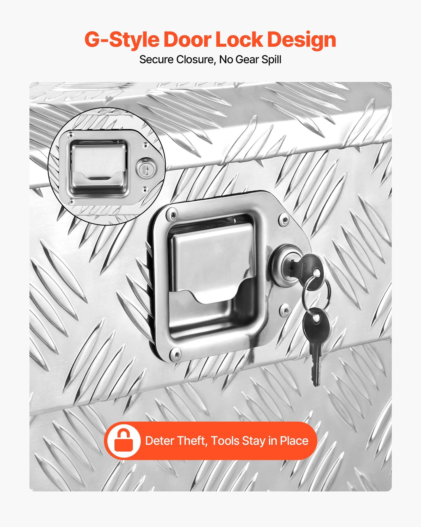 Truck Bed Tool Box, Heavy Duty Aluminum Tool Box with Tread Patterns, Storage Toolbox Chest Organizer with Lock and Key, Ideal for Pickup, Truck Bed, RV, Trailer, 1219 x 340 x 330 mm, Silver