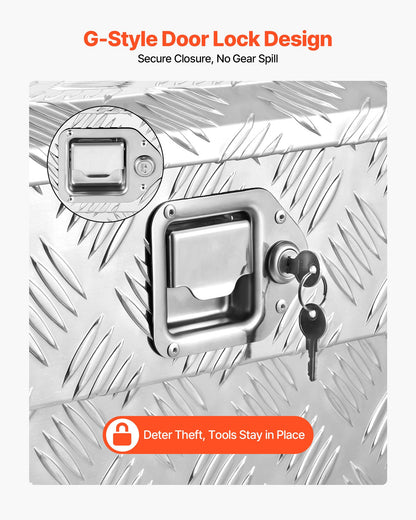 Truck Bed Tool Box, Heavy Duty Aluminum Tool Box with Tread Patterns, Storage Toolbox Chest Organizer with Lock and Key, Ideal for Pickup, Truck Bed, RV, Trailer, 1219 x 340 x 330 mm, Silver