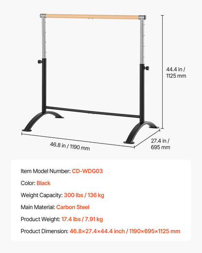 Ballet Barre, Barre Bar for Home, Freestanding Portable Ballet Stretching Dance Bars, Height Adjustable Anti-Wobble Fitness Gym Studio Equipment, for Pilates Balance Workout