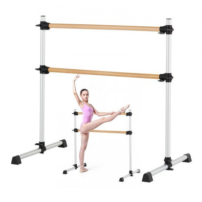 Balettstång, dubbel bokträstång för hemmabruk, fristående bärbara balettstretchstänger, höjdjusterbar anti-wobble fitnessutrustning, för pilates balansträning