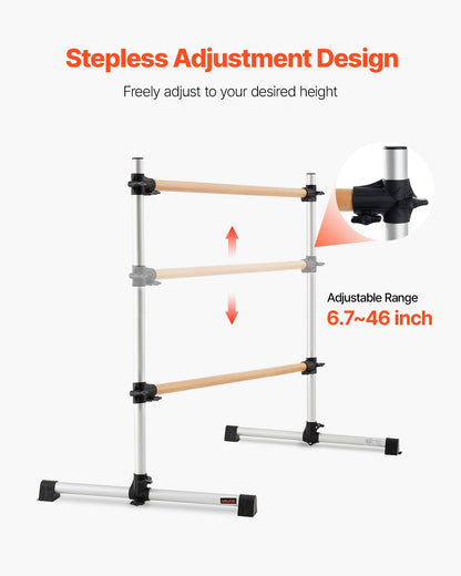 Balettstång, dubbel bokträstång för hemmabruk, fristående bärbara balettstretchstänger, höjdjusterbar anti-wobble fitnessutrustning, för pilates balansträning