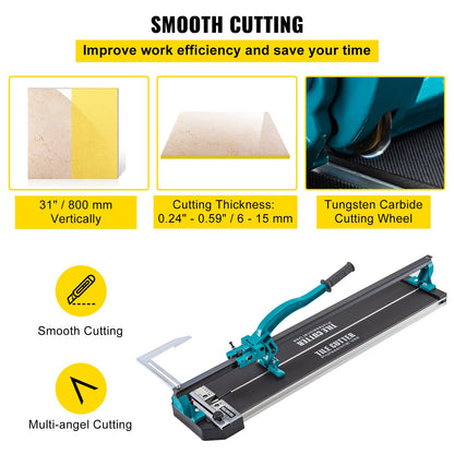 800 mm Tile Cutter Single Rail Manual Tile Cutter 3/5 in Cap w/Precise Laser Positioning Manual Tile Cutter Tools for Precision Cutting