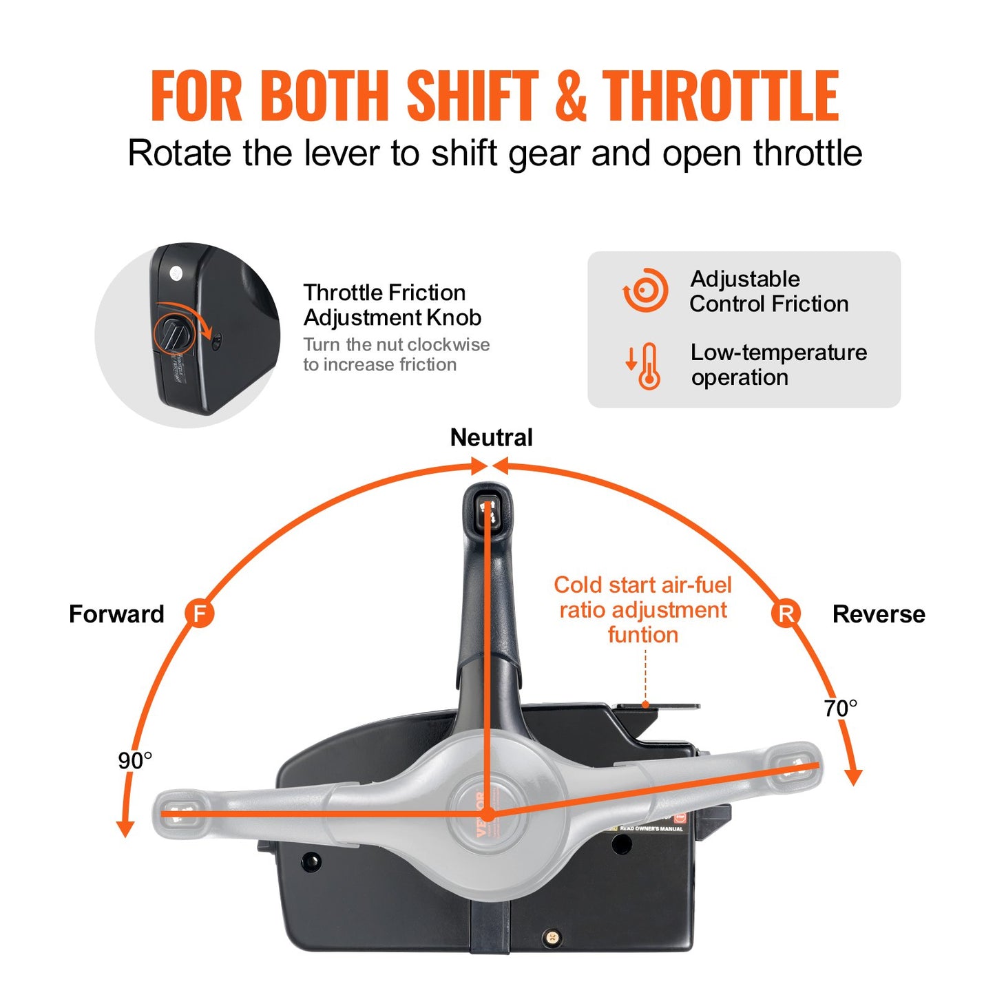 Boat Throttle Control, 881170A15 Side-Mounted Outboard Remote Control Box for Mercury PT 2-Stroke, Marine Throttle Control Box with Power Trim Switch, 16.3 ft Harness 8+4 Pin, and Lanyard