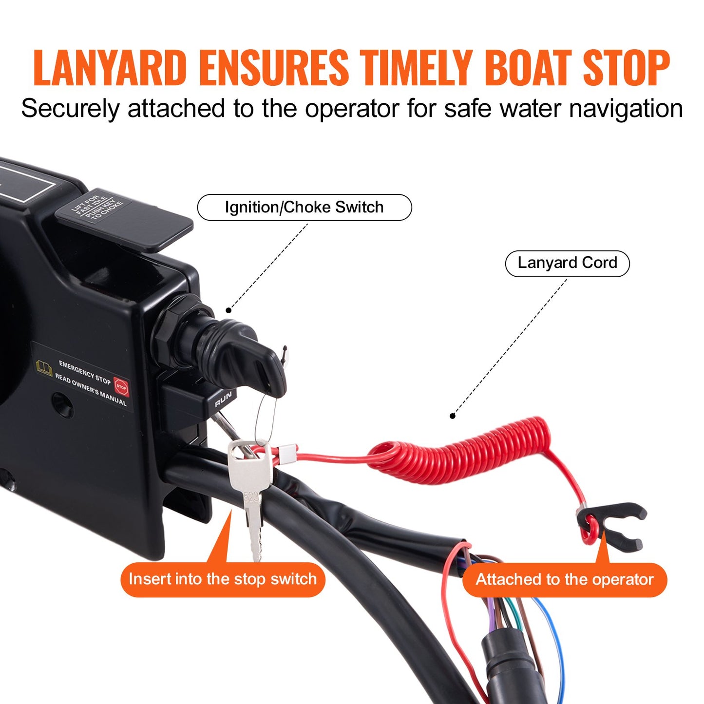 Boat Throttle Control, 881170A15 Side-Mounted Outboard Remote Control Box for Mercury PT 2-Stroke, Marine Throttle Control Box with Power Trim Switch, 16.3 ft Harness 8+4 Pin, and Lanyard