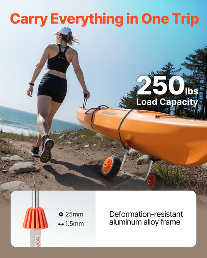Kajakvagn, 113,4 kg lastkapacitet, kanotvagn med 19,1 cm massiva gummidäck och stöd, monteras och demonteras inom några sekunder, paddelbrädevagn för kajaker, kanoter, paddelbrädor