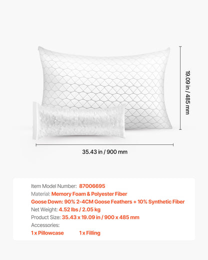 Bed Pillow for Sleeping, King Size Luxury Quality Hotel Pillow with Memory Foam Fill, Supportive & Adjustable, Includes Natural Firber Pillowcase, Bedding for Back, Stomach and Side Sleepers