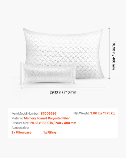 Bed Pillow for Sleeping, Queen Size Luxury Quality Hotel Pillow with Memory Foam Fill, Supportive & Adjustable, Includes Natural Firber Pillowcase, Bedding for Back, Stomach and Side Sleepers