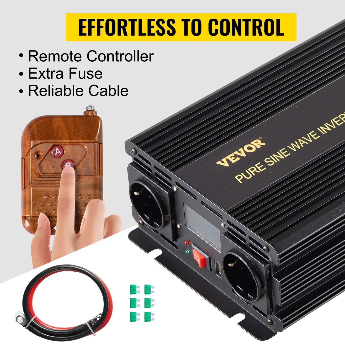 Ren sinusvågsväxelriktare 2500W strömförsörjare DC 12V AC 230V, bilväxelriktare USB-port LCD-skärm fjärrkontroll, säkerhetsskydd, strömomvandlare för husbilar, lastbilar, båtar och nödsituationer