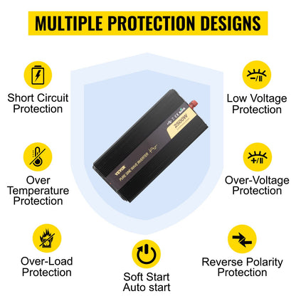 Ren sinusvågsväxelriktare 2500W strömförsörjare DC 12V AC 230V, bilväxelriktare USB-port LCD-skärm fjärrkontroll, säkerhetsskydd, strömomvandlare för husbilar, lastbilar, båtar och nödsituationer