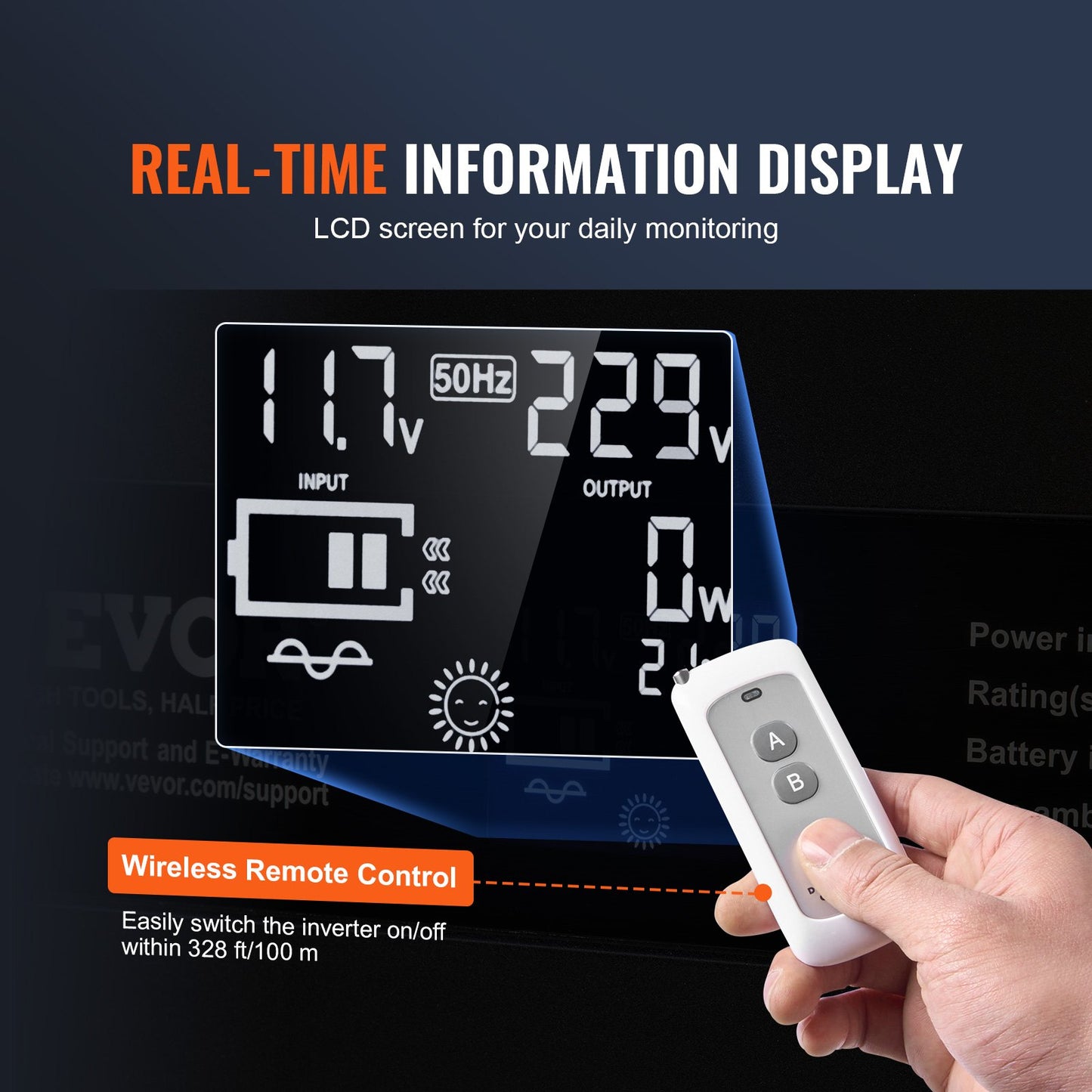 Ren sinusvågsväxelriktare, 3000 watt, DC 12V till AC 230V växelriktare med 2 AC-uttag, 2 USB-portar, 1 typ-C-port, LCD-skärm och fjärrkontroll för stora hushållsapparater, CE FCC-certifierad