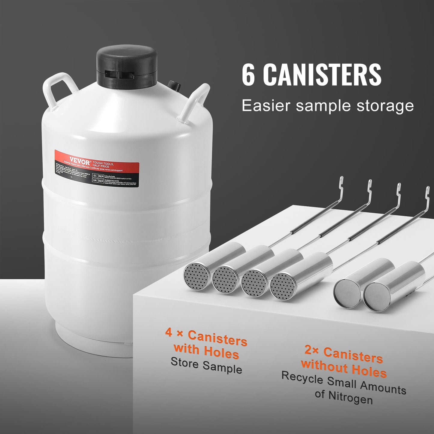 Liquid Nitrogen Tank, 20 L Aluminum Alloy Liquid Nitrogen Container, LN2 Tank Dewar with 6 Canisters and Carry Bag with Straps, Cryogenic Tank for Beauty Industry, Semen Preservation, Scientific