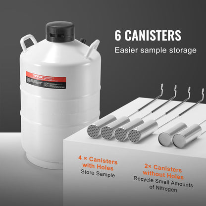 Liquid Nitrogen Tank, 20 L Aluminum Alloy Liquid Nitrogen Container, LN2 Tank Dewar with 6 Canisters and Carry Bag with Straps, Cryogenic Tank for Beauty Industry, Semen Preservation, Scientific