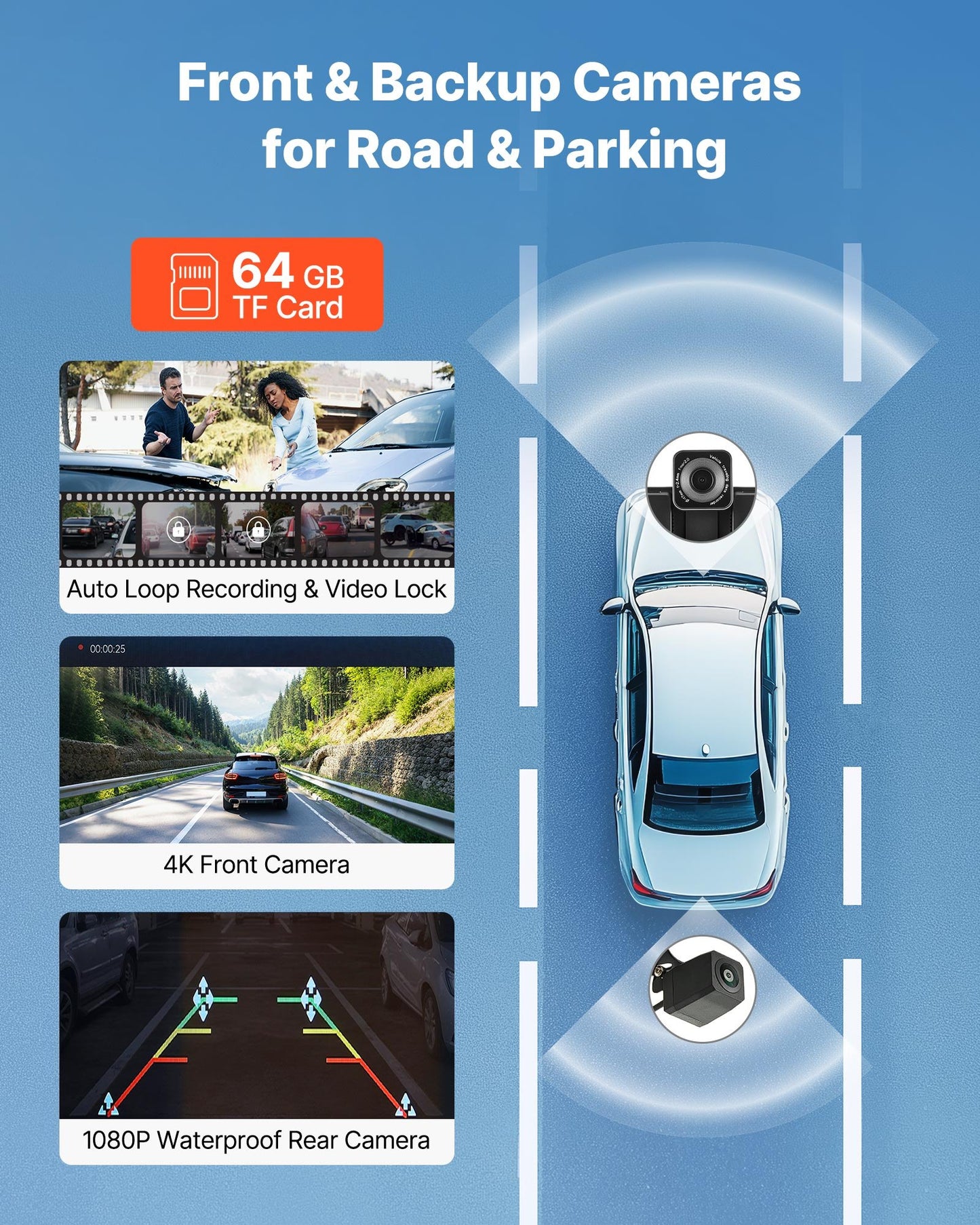 Wireless Car Stereo, 254 mm HD Portable Radio Touch Screen with Apple CarPlay and Android Auto, CarPlay Screen with Front & Backup Cameras, Voice Control, Mirror Link, Bluetooth, GPS Navigation