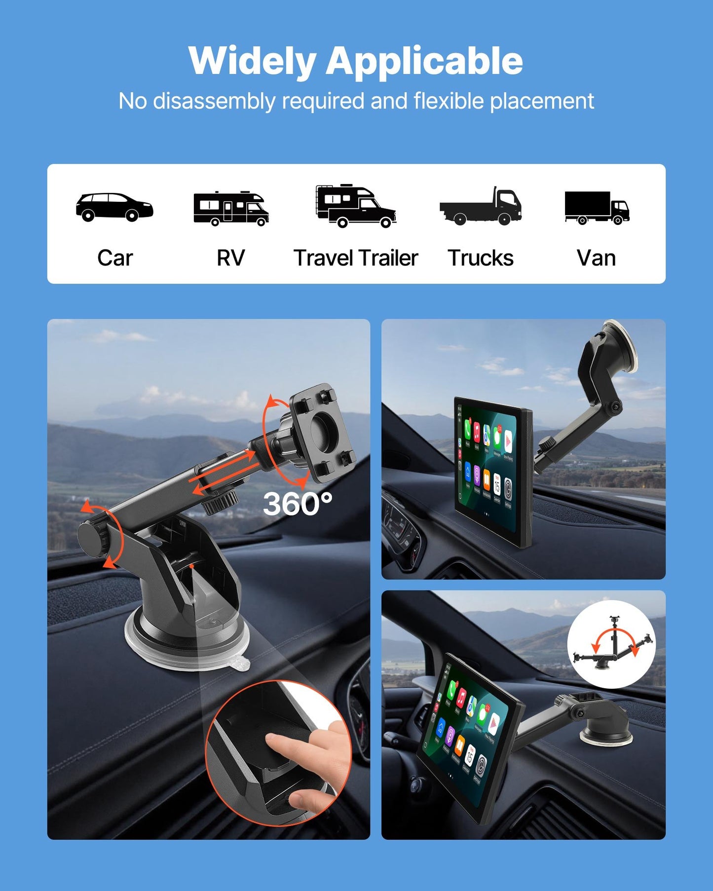 Wireless Car Stereo, 228.6mm HD Portable Radio Touch Screen with Apple CarPlay and Android Auto, CarPlay Screen with Front & Backup Cameras, Voice Control, Mirror Link, Bluetooth, GPS Navigation