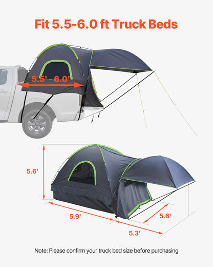 Pickup Truck Tent, Fits 5.5-6.0 ft Truck Tents for Camping, Waterproof PU2000 mm 2-3 Person Sleeping Truck Bed Tent, Sturdy Truck Bed Camper Shell with Expandable Awning, Rainfly, Storage Bag