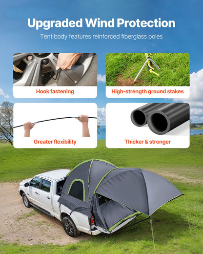 Pickup Truck Tent, Fits 5.5-6.0 ft Truck Tents for Camping, Waterproof PU2000 mm 2-3 Person Sleeping Truck Bed Tent, Sturdy Truck Bed Camper Shell with Expandable Awning, Rainfly, Storage Bag