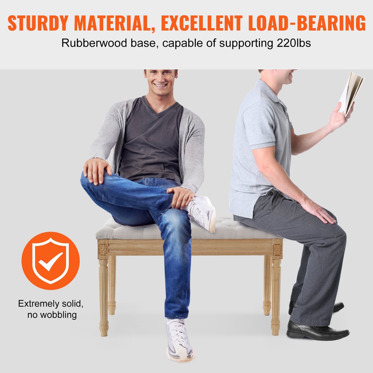 Upholstered Bench, 16"W Ottoman Bench, End of Bed Bench with Foam Padded Cushion and Rubberwood Legs, Tufted Footrest Stool Entryway Bench for Dining Room, Living Room, Bedroom, Hallway, Beige