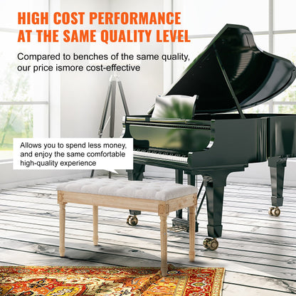 Upholstered Bench, 16"W Ottoman Bench, End of Bed Bench with Foam Padded Cushion and Rubberwood Legs, Tufted Footrest Stool Entryway Bench for Dining Room, Living Room, Bedroom, Hallway, Beige