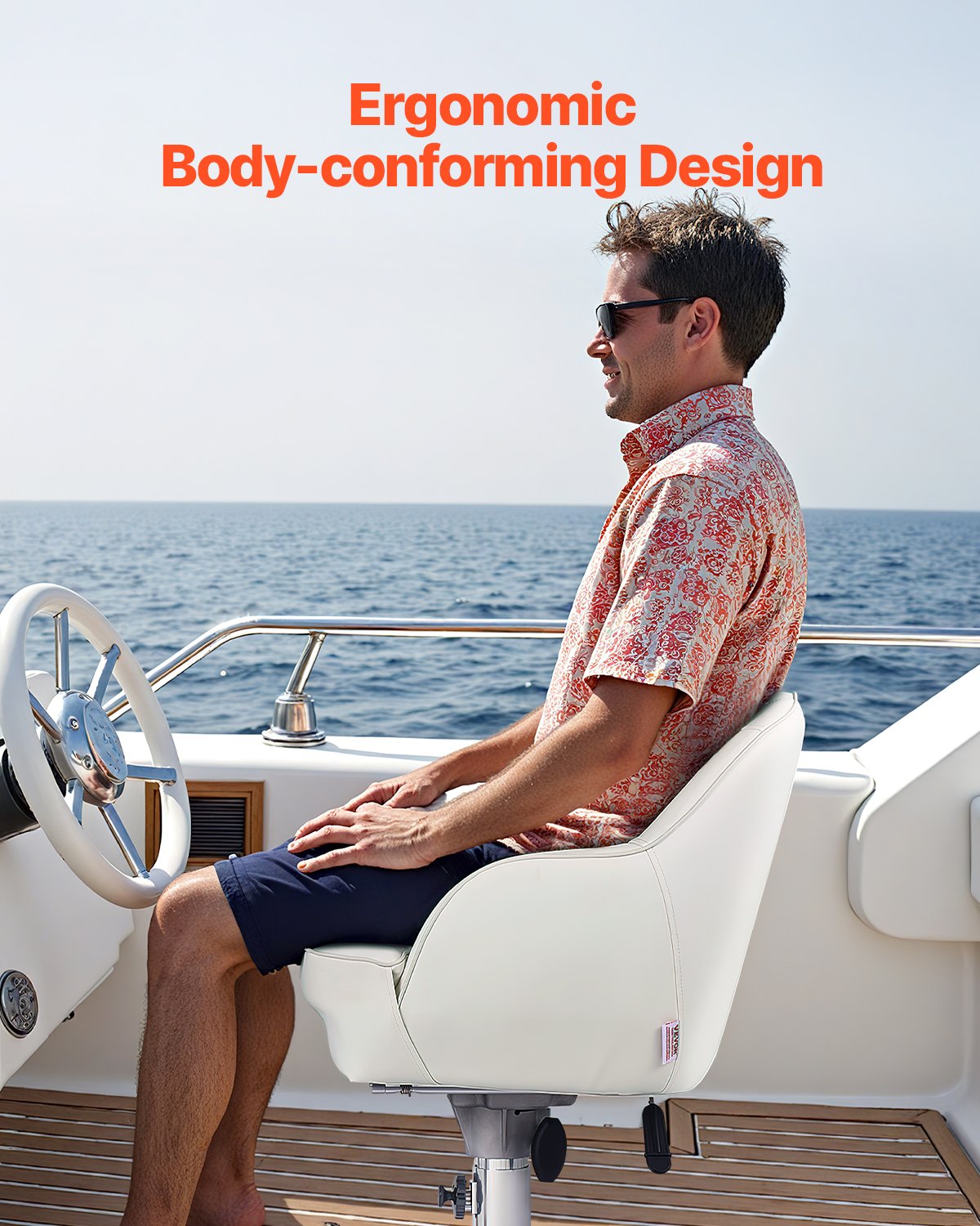 Boat Seat, Low Backrest, Boat Seat Captain Bucket Seat with Thickened Sponge Cushion & Waterproof PVC Leather, Ergonomic Design, Suitable for Fishing Boats, Yachts, Ships, White