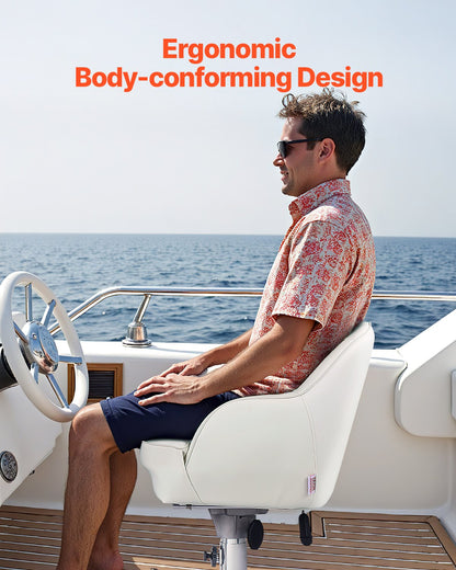 Boat Seat, Low Backrest, Boat Seat Captain Bucket Seat with Thickened Sponge Cushion & Waterproof PVC Leather, Ergonomic Design, Suitable for Fishing Boats, Yachts, Ships, White