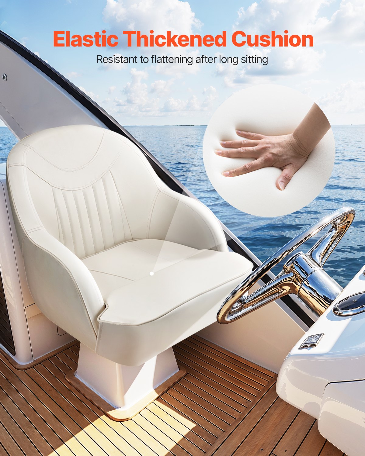 Boat Seat, Low Backrest, Boat Seat Captain Bucket Seat with Thickened Sponge Cushion & Waterproof PVC Leather, Ergonomic Design, Suitable for Fishing Boats, Yachts, Ships, White