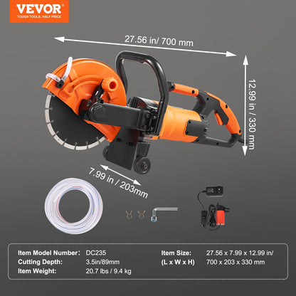 9"/22.9 cm Electric Concrete Saw Wet/Dry Saw Cutter with Water Pump and Blade
