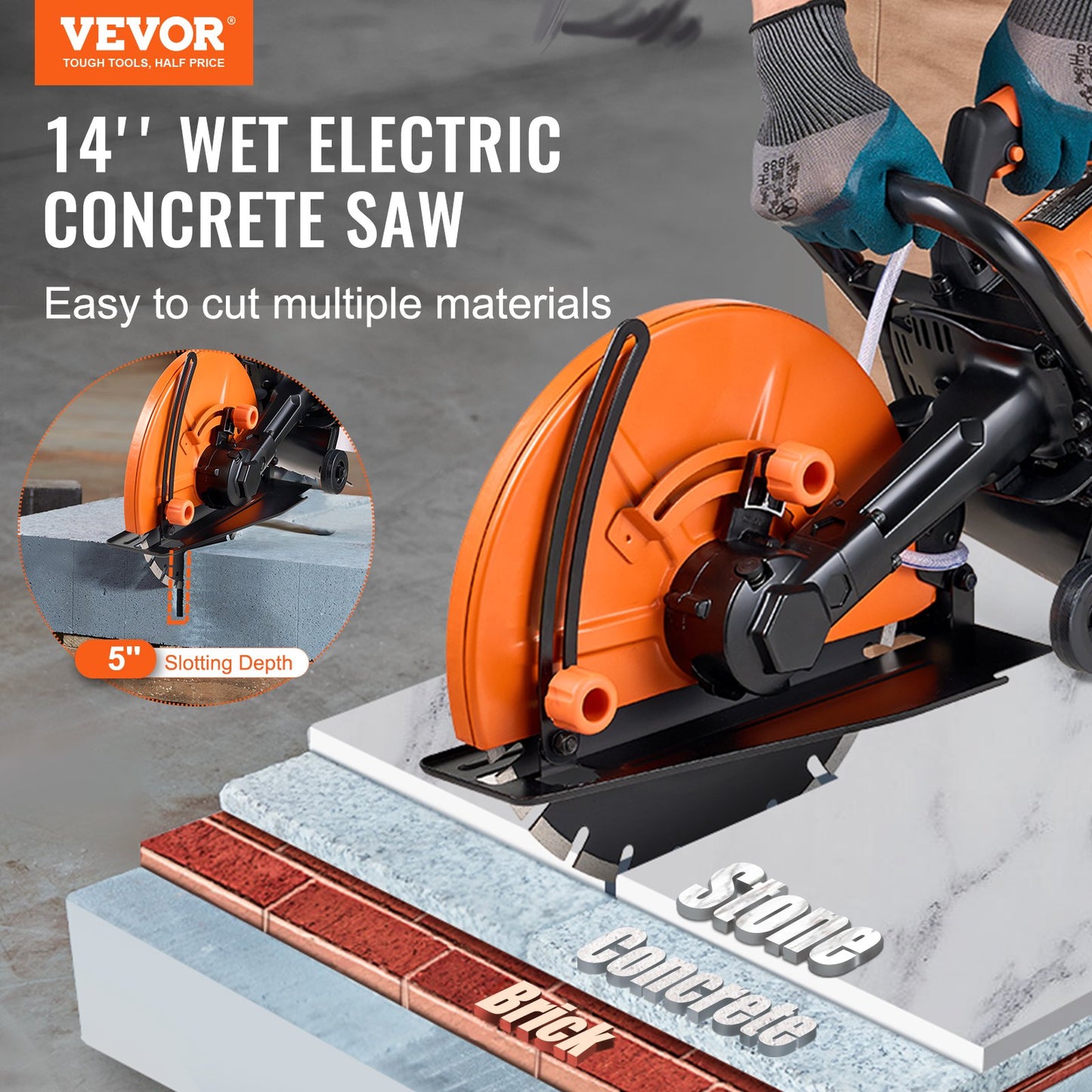 14"/35.6 cm Electric Concrete Saw Wet/Dry Saw Cutter with Water Pump and Blade