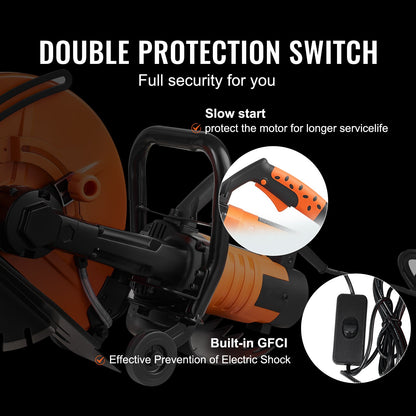 14"/35.6 cm Electric Concrete Saw Wet/Dry Saw Cutter with Water Pump and Blade