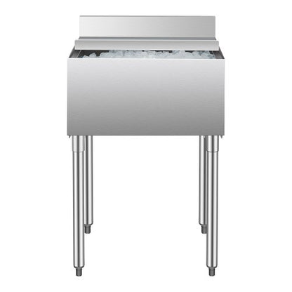 Commercial Ice Bin, 61 L Underbar Ice Bin, 24 x 19 x 37 in Stainless Steel Ice Chest with Sliding Lid, Bottle Holders, Adjustable Bullet Feet, Cooler Cart Cocktail Unit for Bar Restaurant Pub