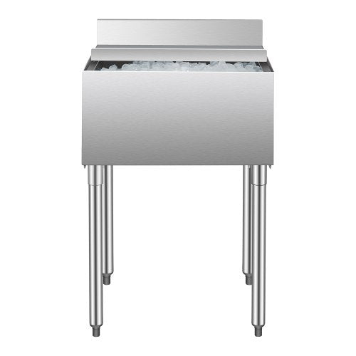 Commercial Ice Bin, 61 L Underbar Ice Bin, 24 x 19 x 37 in Stainless Steel Ice Chest with Sliding Lid, Bottle Holders, Adjustable Bullet Feet, Cooler Cart Cocktail Unit for Bar Restaurant Pub