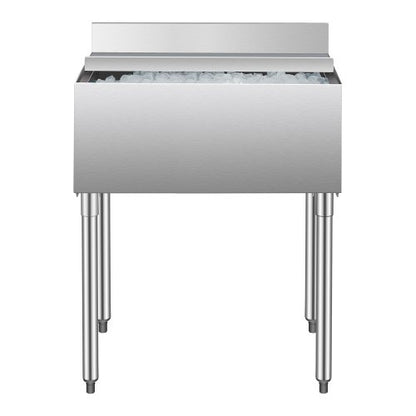 Commercial Ice Bin, 78.4 L Underbar Ice Bin, 30 x 19 x 37 in Stainless Steel Ice Chest with Sliding Lid, Bottle Holders, Adjustable Bullet Feet, Cooler Cart Cocktail Unit for Bar Restaurant Pub