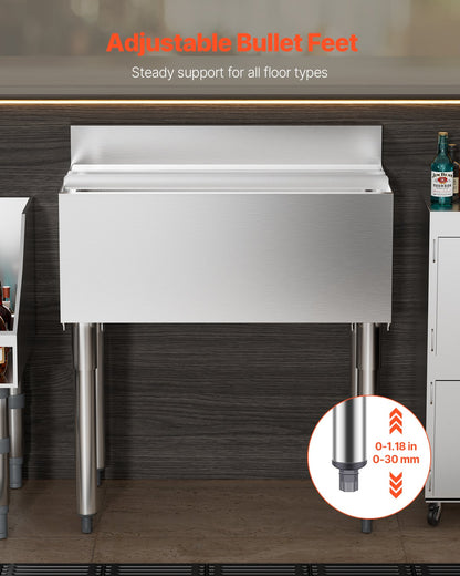 Commercial Ice Bin, 78.4 L Underbar Ice Bin, 30 x 19 x 37 in Stainless Steel Ice Chest with Sliding Lid, Bottle Holders, Adjustable Bullet Feet, Cooler Cart Cocktail Unit for Bar Restaurant Pub