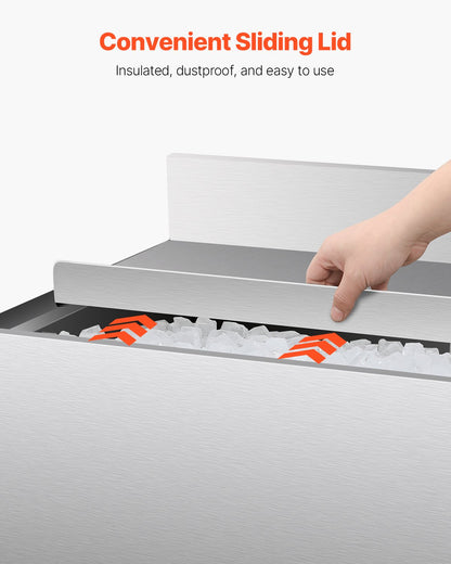 Kommersiell islåda, 95,3 l islåda under bardisken, 35,9 x 19 x 37 tum kylbox i rostfritt stål med skjutbart lock, flaskhållare och justerbara kulfötter, cocktailenhet för barer, restauranger, pubar