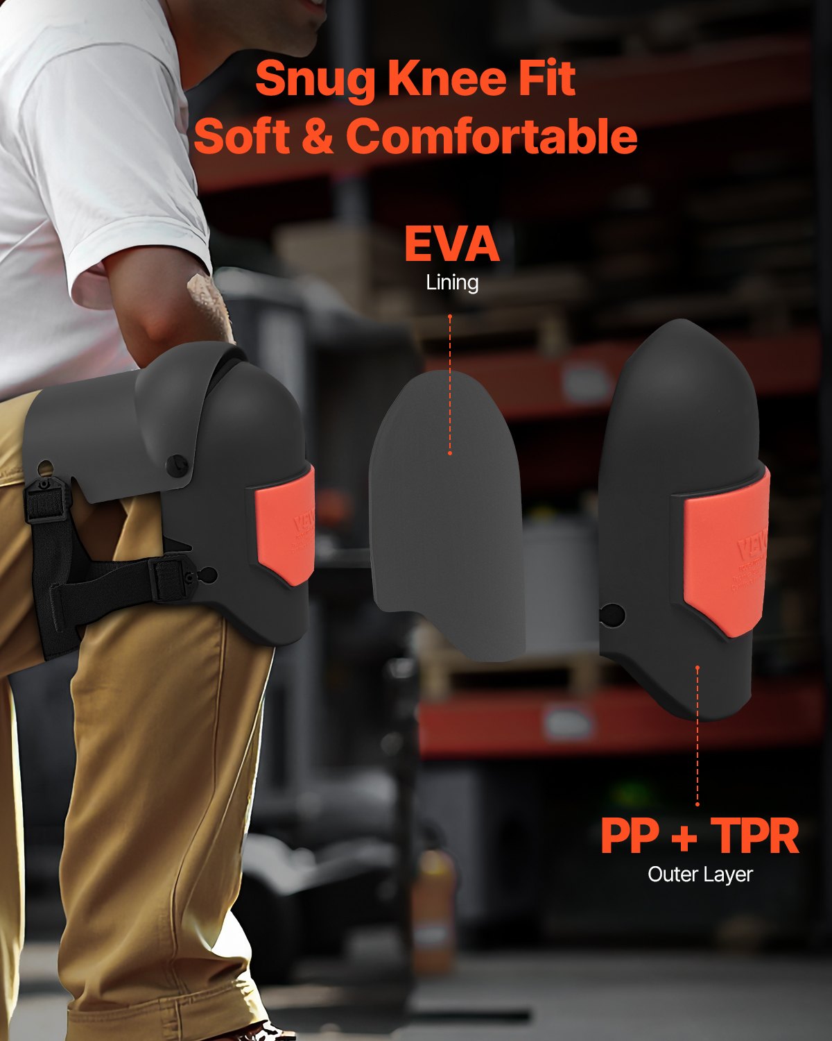 Knee Pads for Work, Extra Thick Construction Knee Pads with Foam Cushion - Pro Protection & Comfort, Work Knee Pads|Gardening Knee Pads|Flooring Knee Pads| for Men & Women, Black and Orange