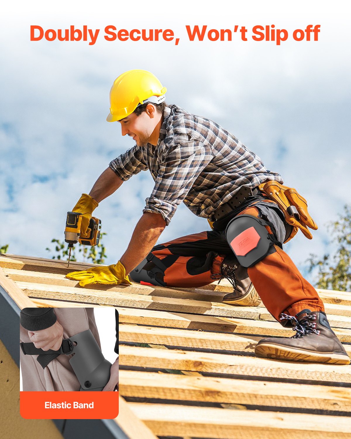 Knee Pads for Work, Extra Thick Construction Knee Pads with Foam Cushion - Pro Protection & Comfort, Work Knee Pads|Gardening Knee Pads|Flooring Knee Pads| for Men & Women, Black and Orange