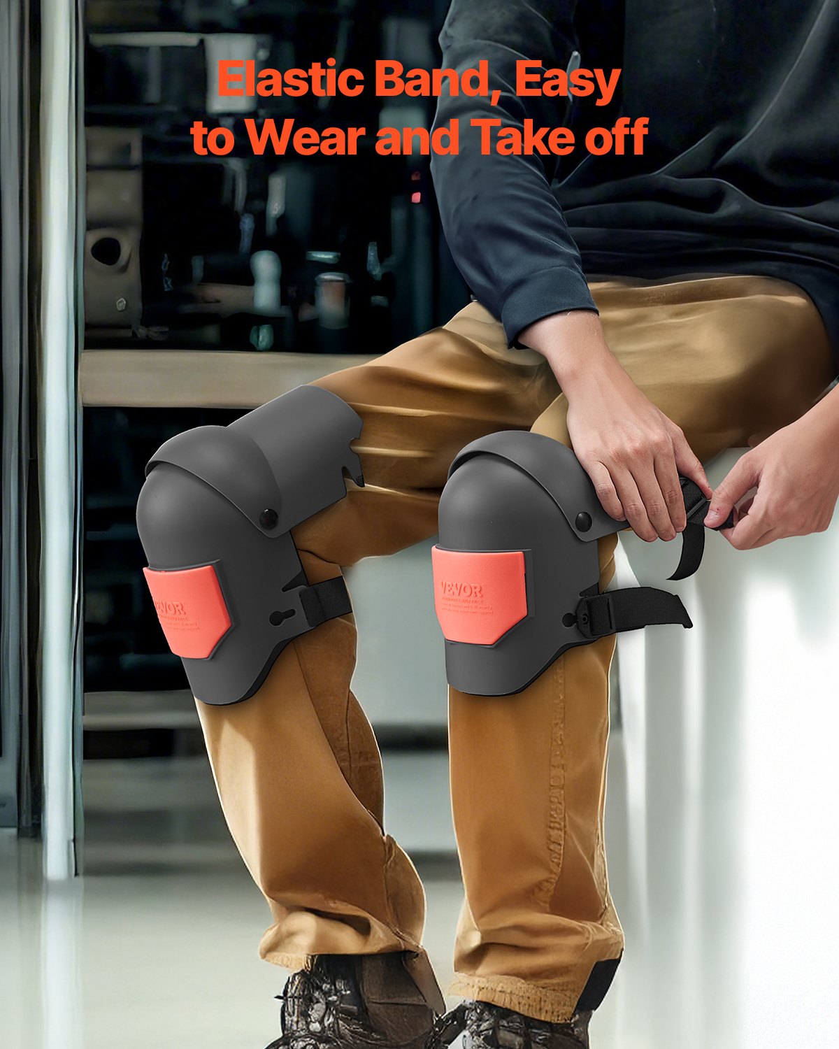 Knee Pads for Work, Extra Thick Construction Knee Pads with Foam Cushion - Pro Protection & Comfort, Work Knee Pads|Gardening Knee Pads|Flooring Knee Pads| for Men & Women, Black and Orange