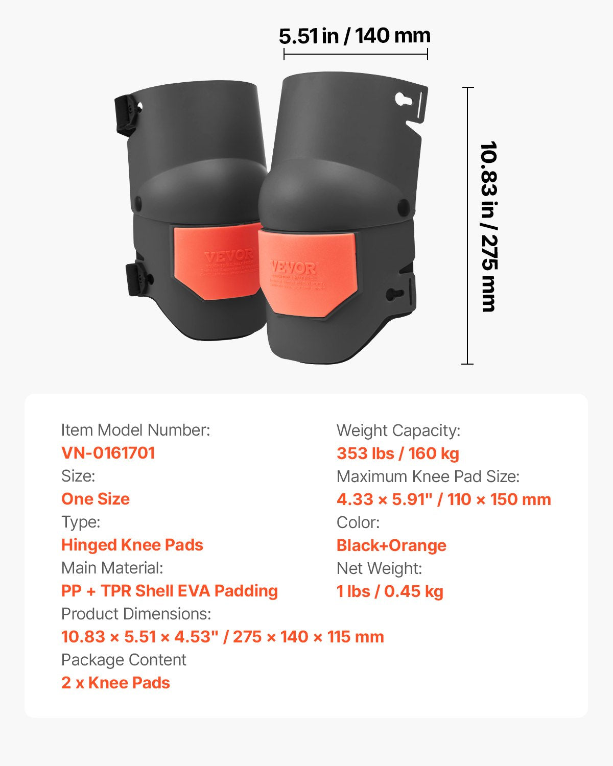 Knee Pads for Work, Extra Thick Construction Knee Pads with Foam Cushion - Pro Protection & Comfort, Work Knee Pads|Gardening Knee Pads|Flooring Knee Pads| for Men & Women, Black and Orange