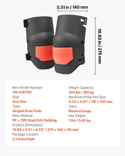 Knee Pads for Work, Extra Thick Construction Knee Pads with Foam Cushion - Pro Protection & Comfort, Work Knee Pads|Gardening Knee Pads|Flooring Knee Pads| for Men & Women, Black and Orange